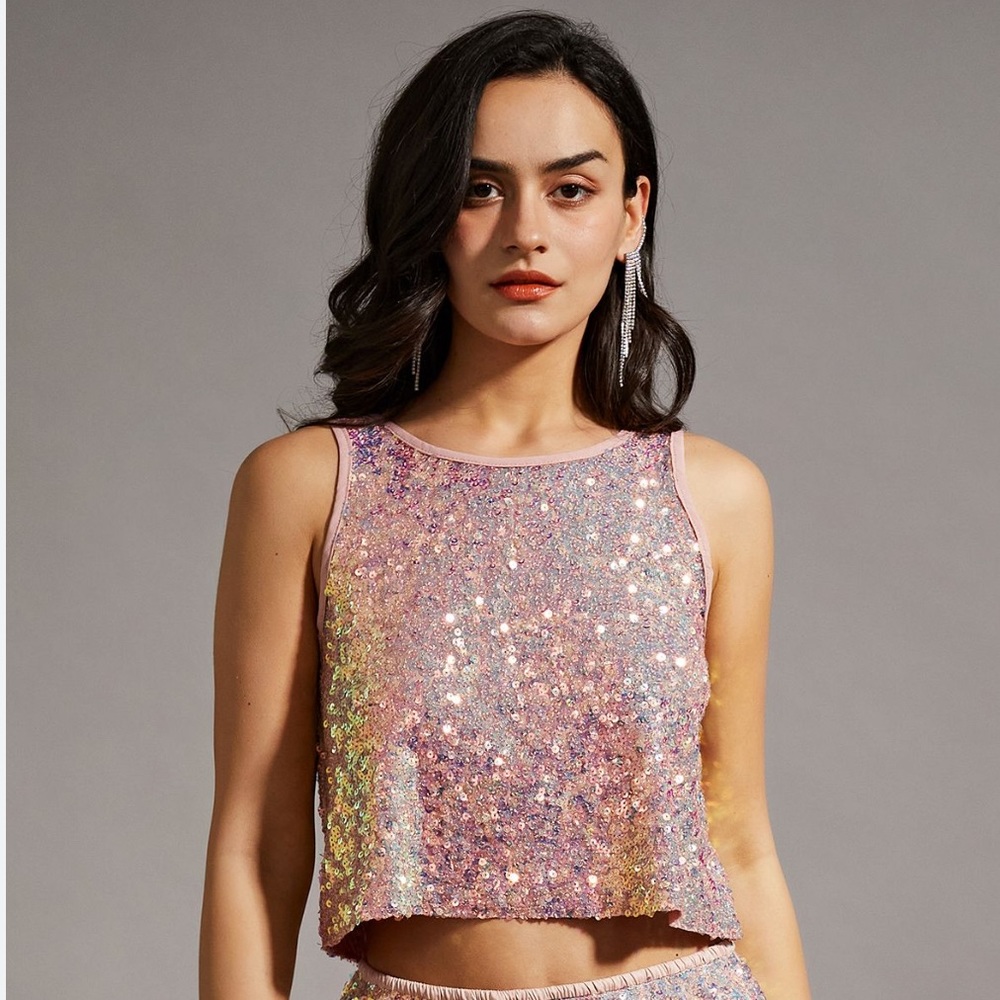 Pink Ultra Sparkle Sequined Tank Top